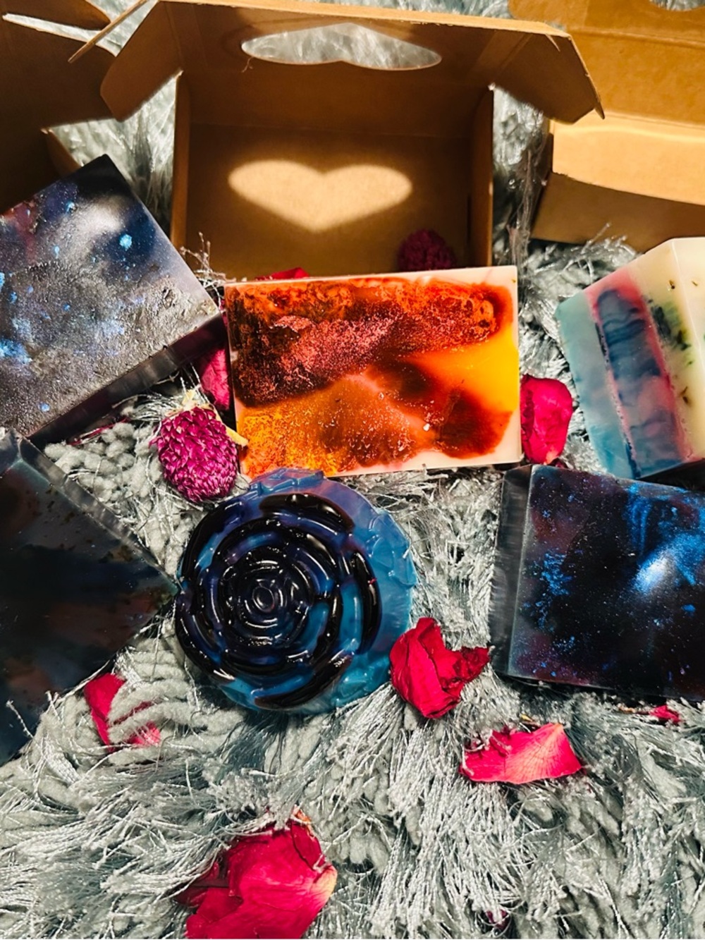 Handmade Bath Soap Gift Set - Blue & Orange Artisan Bars set of 3